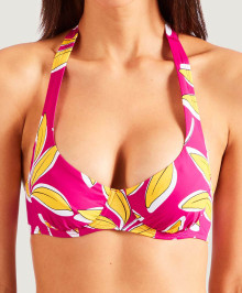 Bikini Tops : Haut de maillot de bain emboitant Aubade Bain Danse de feuilles Hawaien rose PV15-HARO